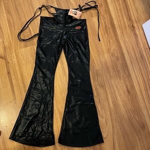 Brand New with tags Omighty black pleather flare G-string pants
